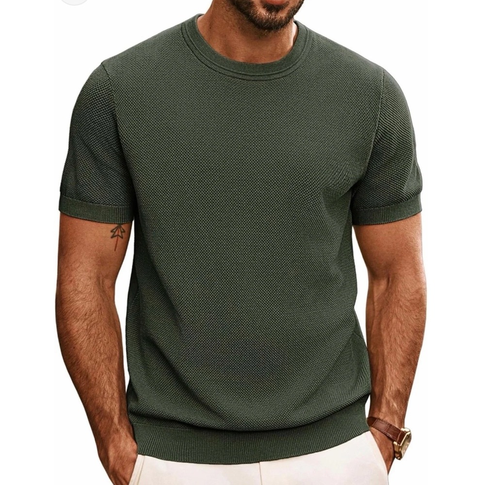 NWT‎ PJ Paul Jones Knit Sweater Mens XL Olive Green Textured Crew Resort Luxe